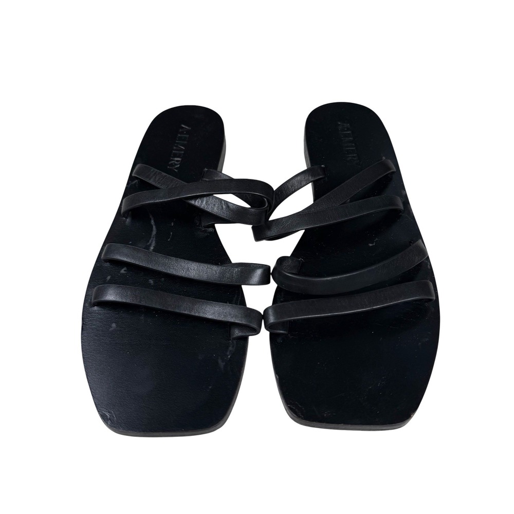 A.Emery Eden Sandals in Black Leather Open Square Toe Women's Sz 39 / US 8